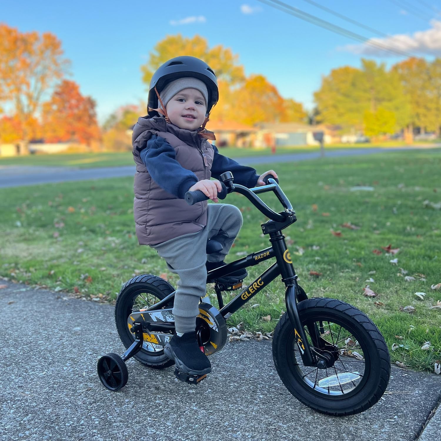 Glerc Kids Bike for Ages 1-4 Years Old, 12 Inch BMX Style Kids Bicycle with Training Wheels, Boys Bike for Children and Toddler, Black