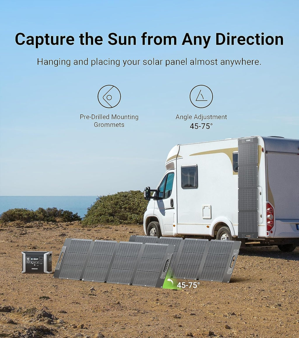 Dabbsson 210Watt Portable Solar Panel for Power Station, Foldable Charger, Adjustable Kickstand, High-Efficiency Monocrystalline PV Module, Waterproof IP67 for Outdoor Camping, RV, Blackout