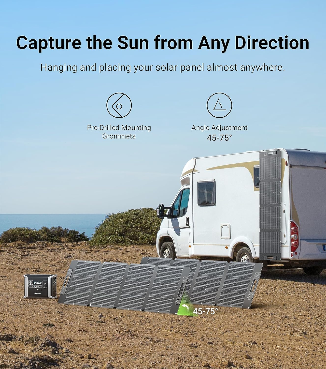 Dabbsson 210Watt Portable Solar Panel for Power Station, Foldable Charger, Adjustable Kickstand, High-Efficiency Monocrystalline PV Module, Waterproof IP67 for Outdoor Camping, RV, Blackout