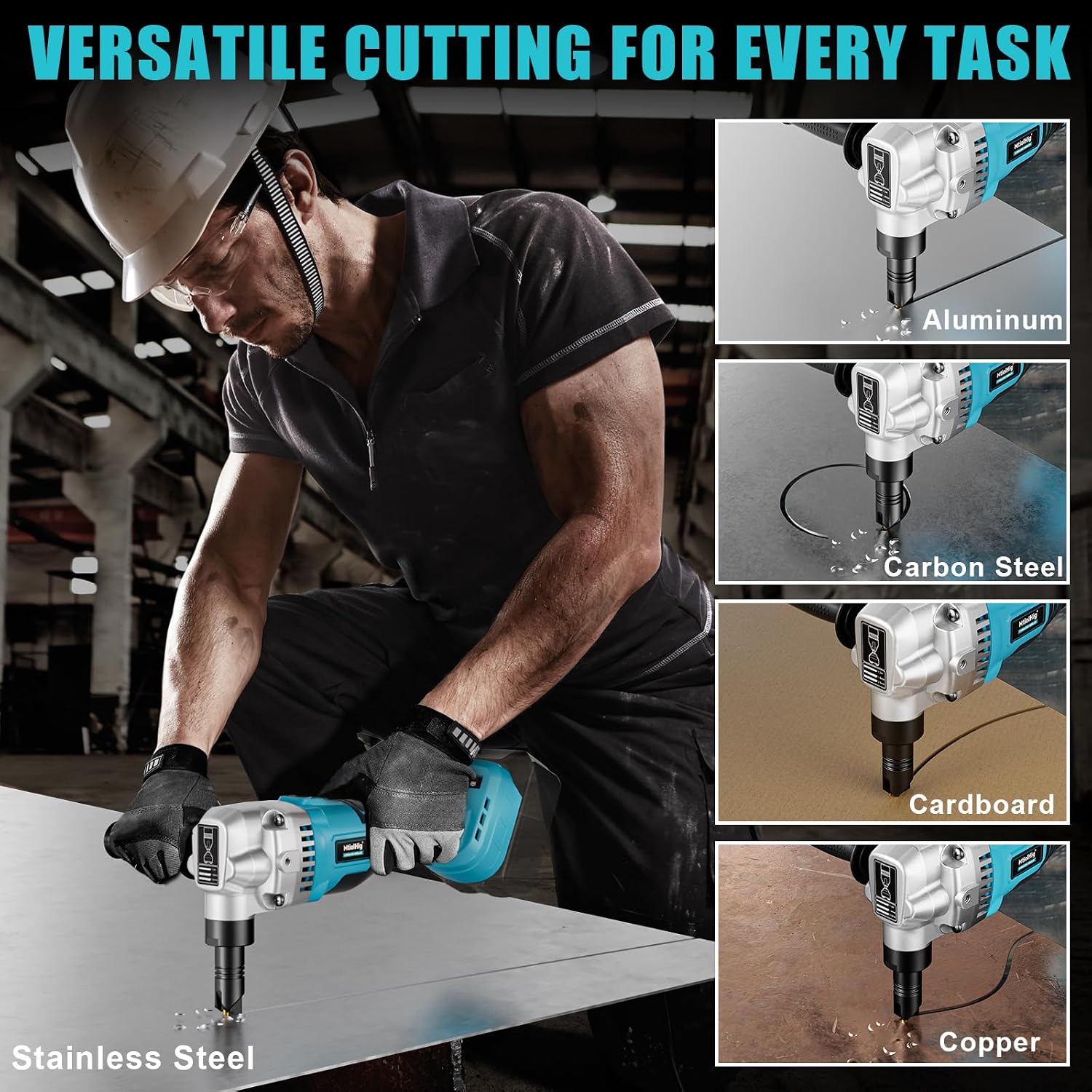 MtiolHig Cordless Metal Nibbler Compatible with Makita 18V Battery, 18-Gauge Electric Nibbler with Assist Handle & 2 Blades, 1900RPM Brushless Metal Cutter for Stainless Steel, No Battery