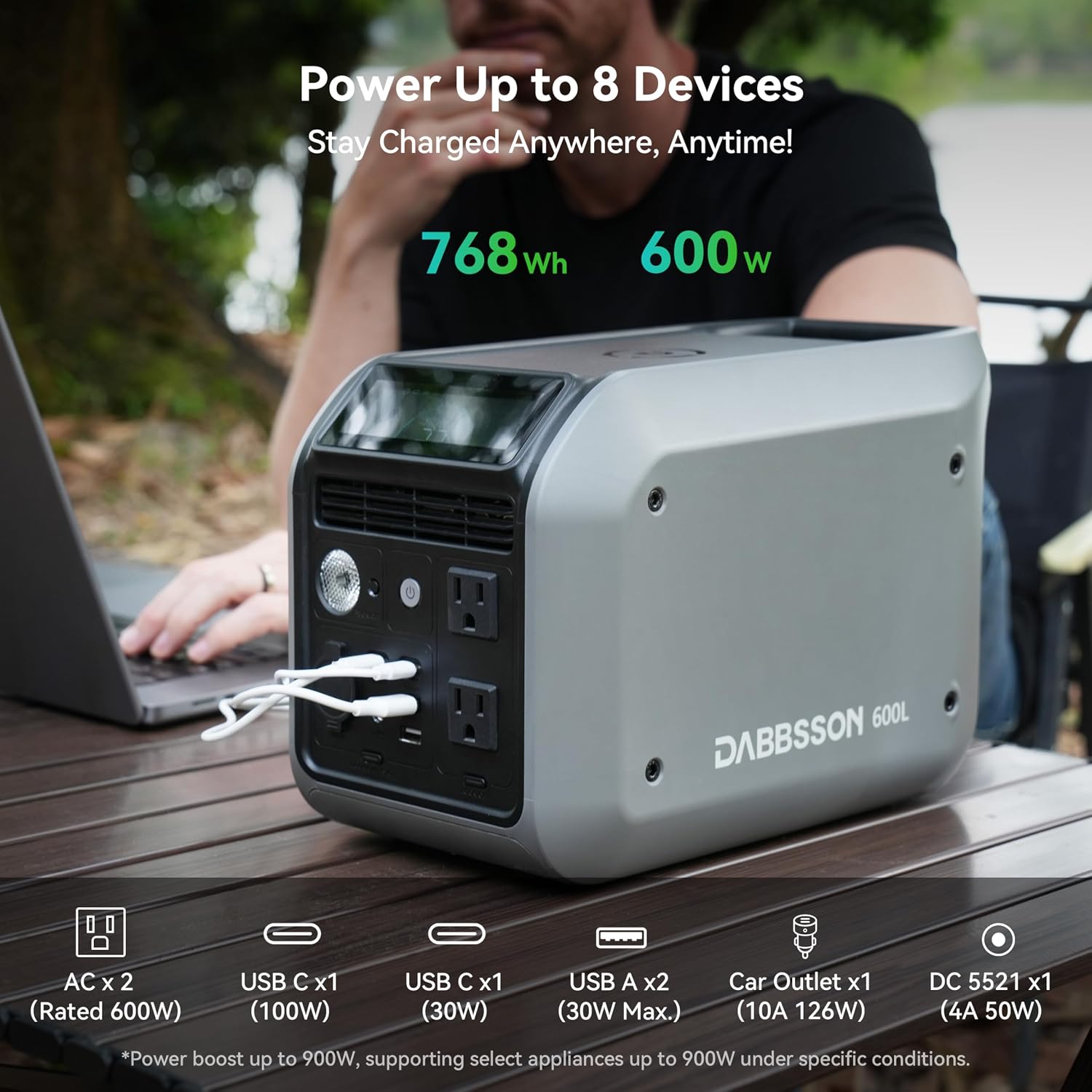 Dabbsson 768Wh Solar Generator with 210W Solar Panel,Portable Power Station,Up to 900W AC Output,1.5X Extended Runtime,Recharge 100% in 1.6 Hrs, 600L Semi-Solid LiFePO4,100W USB-C,EPS,for Camping Home