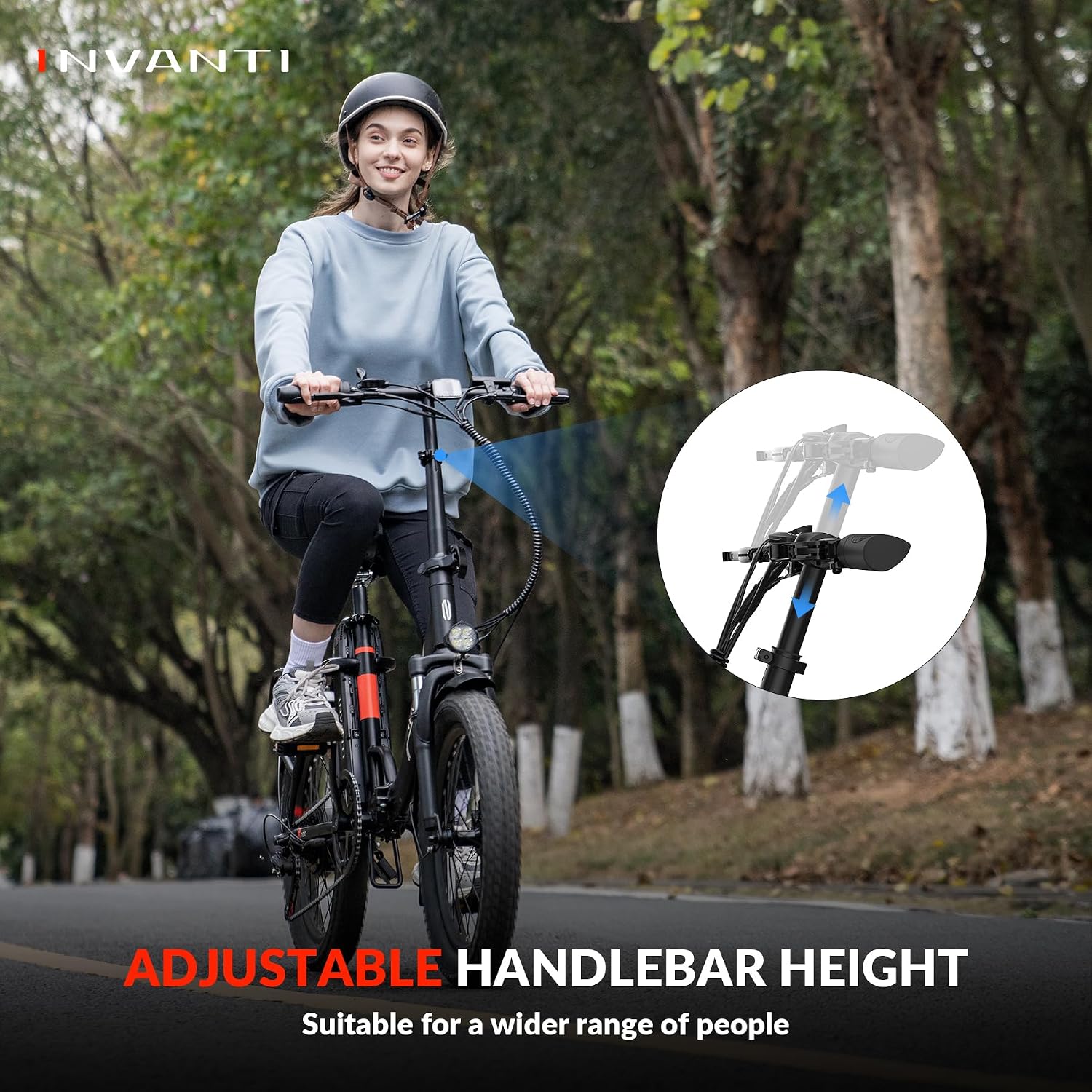 INVANTI Foldable Electric Bike, 1000W Peak Motor Ebikes for Adults, 25MPH Top Speed 45Miles, 20' Step-Thru Fat Tire E-bike for All Terrains with Rear Rack, 7-Speed & Front Suspension Commuting Bicycle