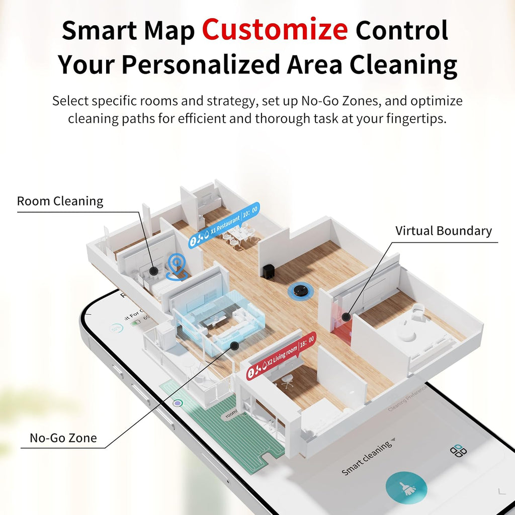 Robot Vacuum and Mop Combo with Self-Emptying, Customizable Map Cleaning with LiDAR Navigation, 6000Pa Suction, Smart No-Go Zones, 70Days Hands-free Robotic Vacuum Cleaner for Floor, Carpet, Pet Hair