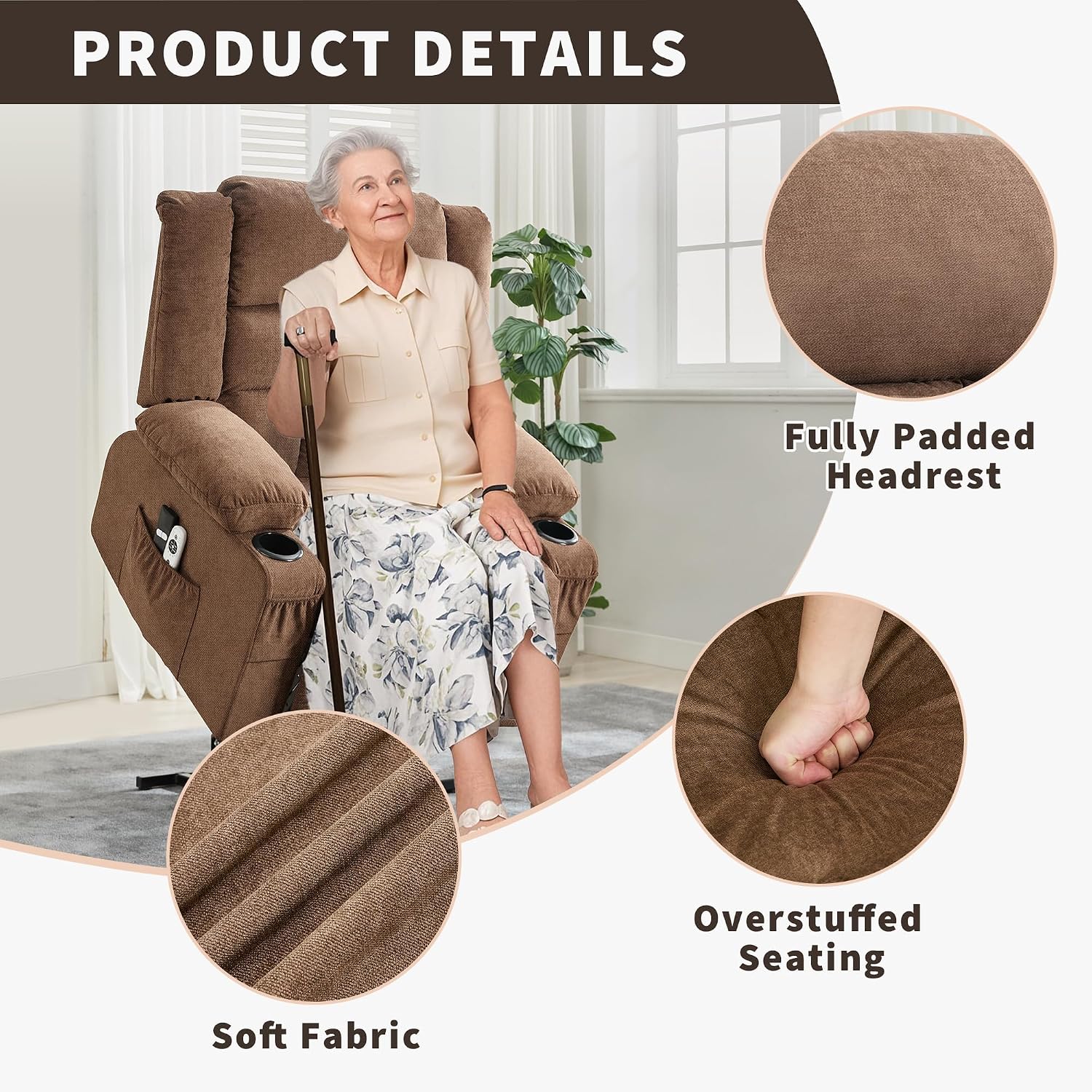 Garvee Power Lift Recliner Chair with Massage and Heat for Elderly Adults Lazy Boy Single Sofa Seat with 3 Positions 2 Side Pockets Cup Holders USB Ports Remote Control