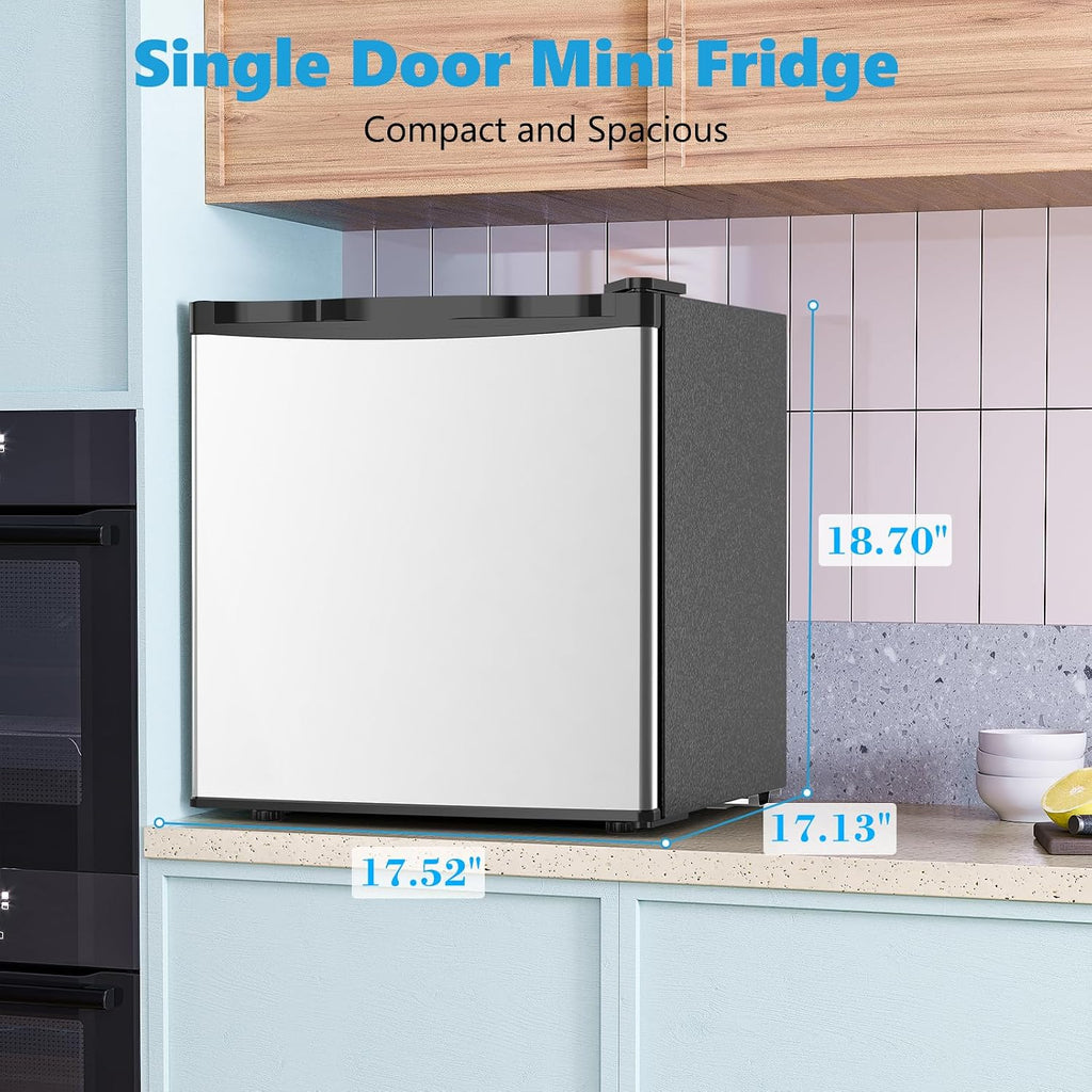 Electactic 1.7 Cu.ft Mini Fridge with Freezer, Compact Refrigerator, Single Reversible Door, Ultra Quiet, Energy Efficient for Office, Dorm, Bedroom, Apartment, Silver