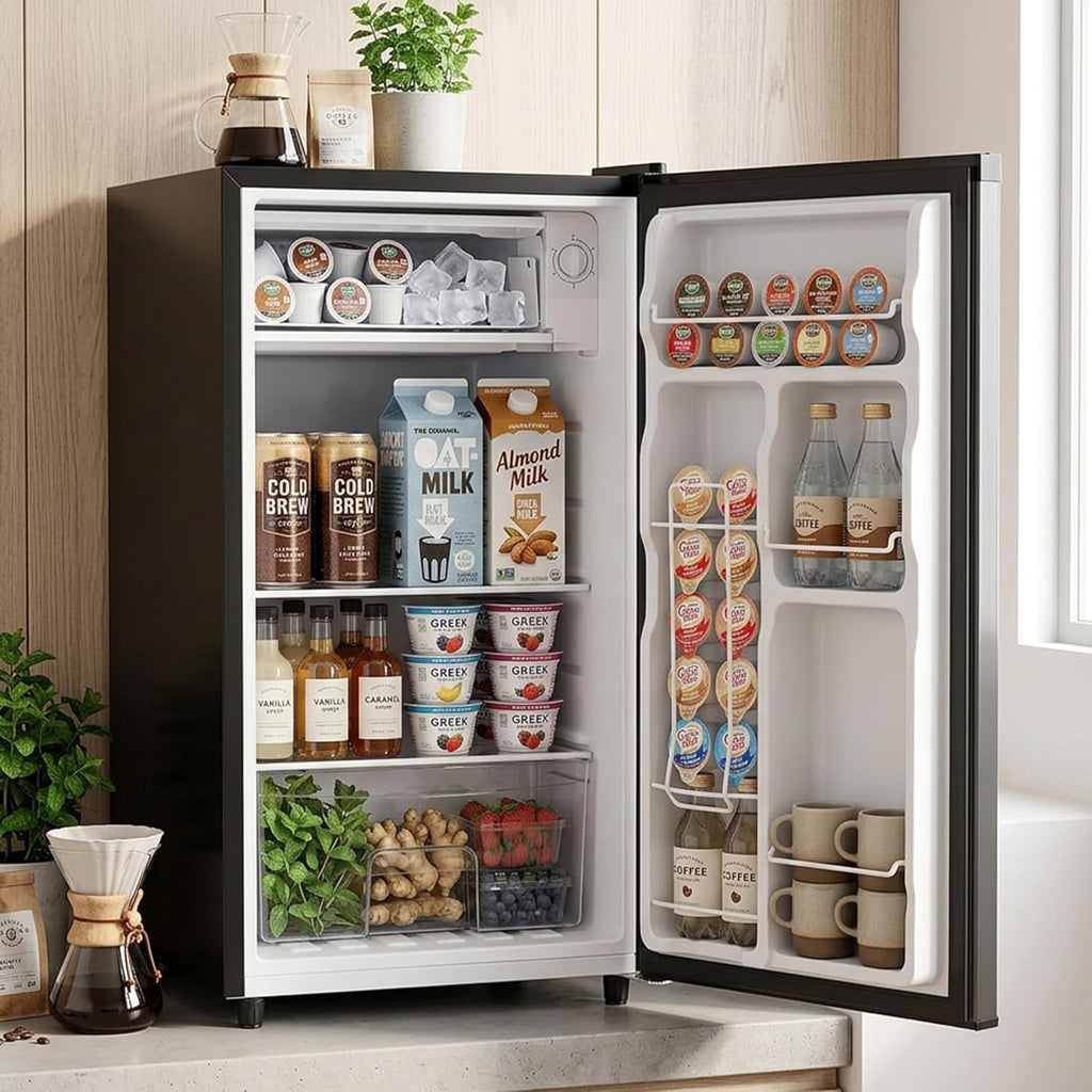 3.2 Cu.Ft Mini Fridge with Freezer, 1 Door Small Refrigerator with Adjustable Thermostat Energy-efficient Low Noise, Compact Fridge for Bedroom, Office, Dorm, Black