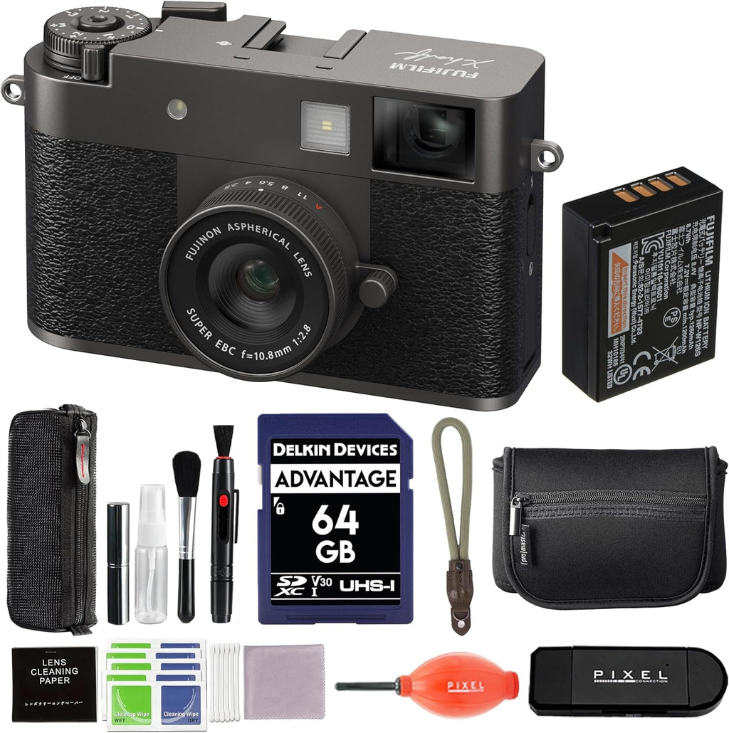 Fujifilm X Half Digital Camera (Charcoal Silver) Bundle with 64GB SD Card + Rope Wrist Strap + Camera Pouch + More Advanced Accessories