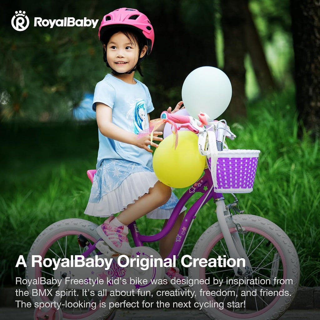 RoyalBaby Stargirl 12 Inch Kids Outdoor Bicycle with Accessory Basket, Bell, Thick Wheels, and Safety Training Wheels for Ages 2-4, Purple