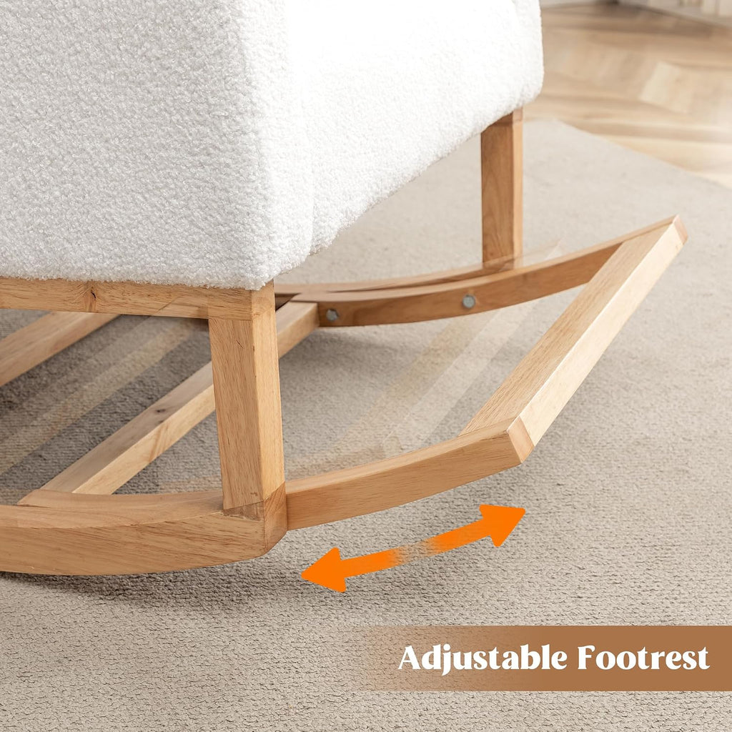 HCHAIRH Rocking Chair Nursery, Nursing Rocking Chairs for Mom Nursery, Comfy Wingback Glider Rocking Armchair with Foot Rest and Side Pocket for Nursery Living Room Bedroom, Teddy White