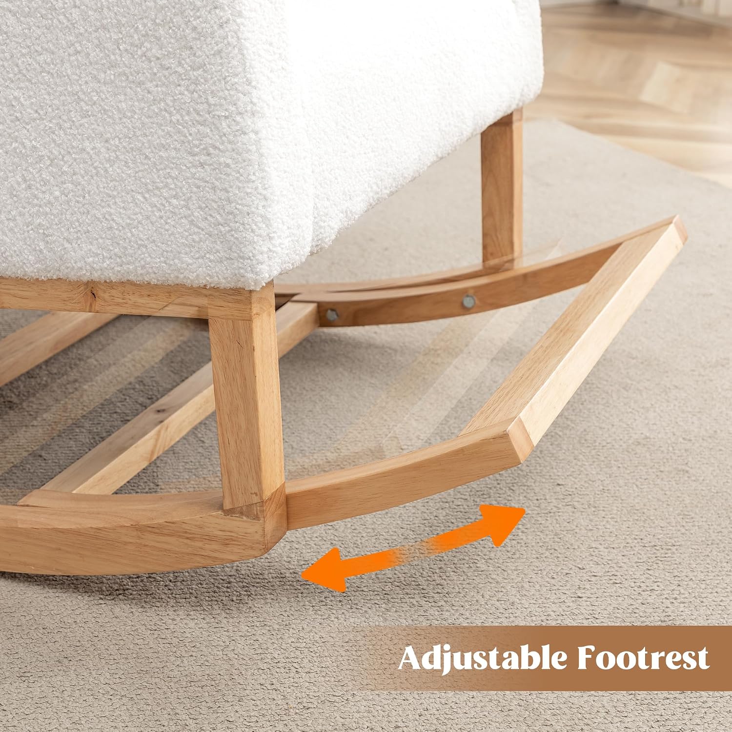 HCHAIRH Rocking Chair Nursery, Nursing Rocking Chairs for Mom Nursery, Comfy Wingback Glider Rocking Armchair with Foot Rest and Side Pocket for Nursery Living Room Bedroom, Teddy White