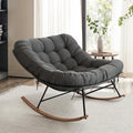 Bme Patio Rocking Chair Outdoor & Indoor, Metal Patio Lounge Rocking Chair with Thick Cushion, Comfy Modern Rocker Chair for Living Room, Porch, Backyard, Grey Cushion - Wood Texture Rocker