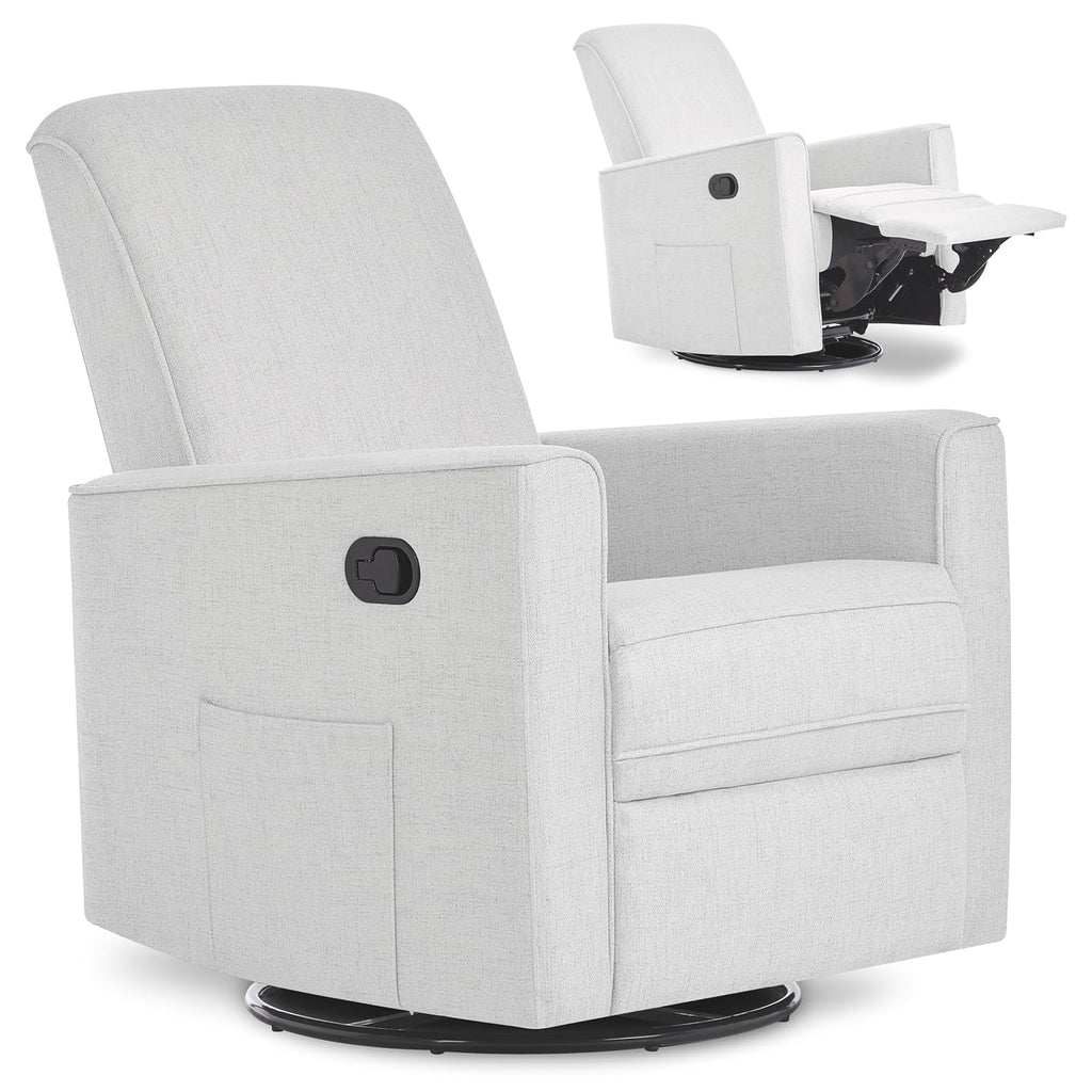 Evolur Raleigh Upholstered Manual Glider Recliner– Rocking & 360° Swivel with Smooth Glide – Greenguard Gold & FSC Certified – Modern Nursery and Living Room Chair in Fog