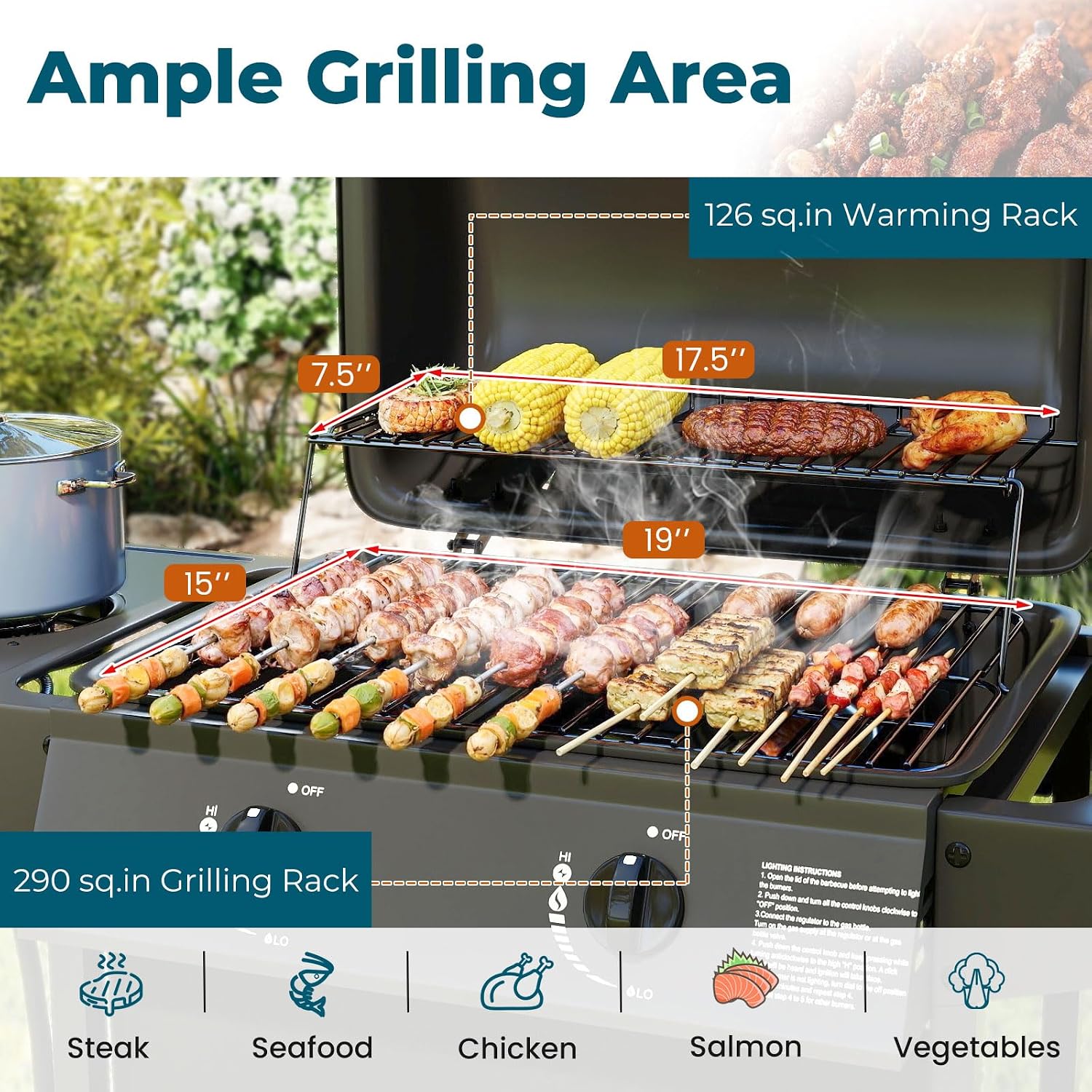 Happygrill 2 + 1 Burner Propane Gas Grill, 30,000 BTU Outdoor Cooking Grill with Storage Shelves & Porcelain-Enameled Grates, Portable BBQ Grills on Wheels w/Thermometer for Backyard, Camping & Picnic
