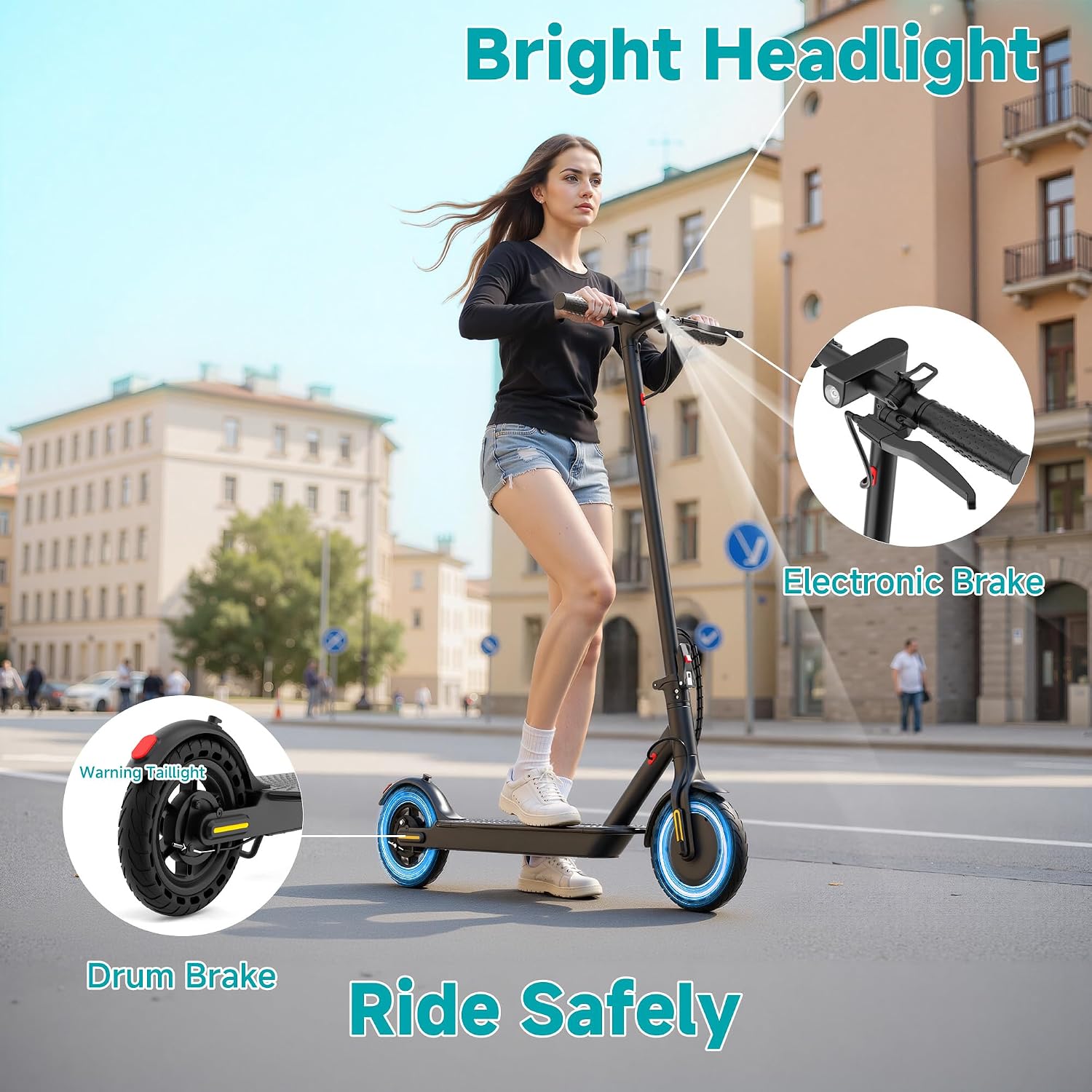 Qlaway Electric Scooter for Adults, 350W/500W Motor, 16-22 Miles Range, 8.5'/10' Solid Tires, Dual Braking & Suspension, Folding Portable Commuting E-Scooter with App