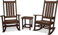 POLYWOOD Vineyard 3-Piece Rocking Chair Patio Set, Wide Outdoor Composite Rocking Chairs with Side Table, Mahogany Porch Rockers