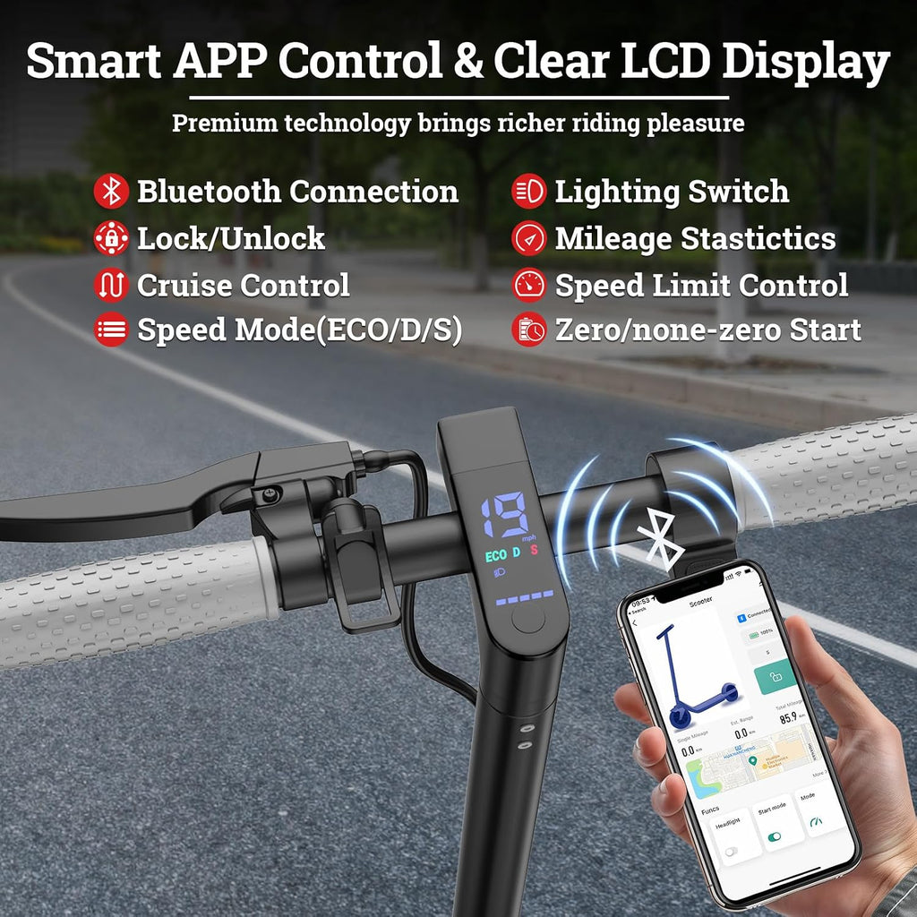Qlaway Electric Scooter for Adults, 350W/500W Motor, 16-22 Miles Range, 8.5'/10' Solid Tires, Dual Braking & Suspension, Folding Portable Commuting E-Scooter with App