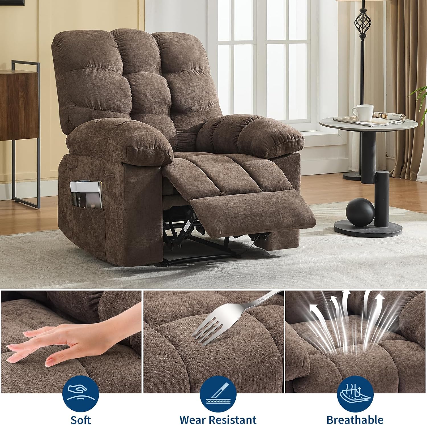Garvee 21.4in Wide Recliner Chair,Massage & Heat Recliner Chair for Adults,Home Theater Seating with Lumbar Support,Ergonomic Breathable Fabric Nursery Rocking Chairs for Living Room