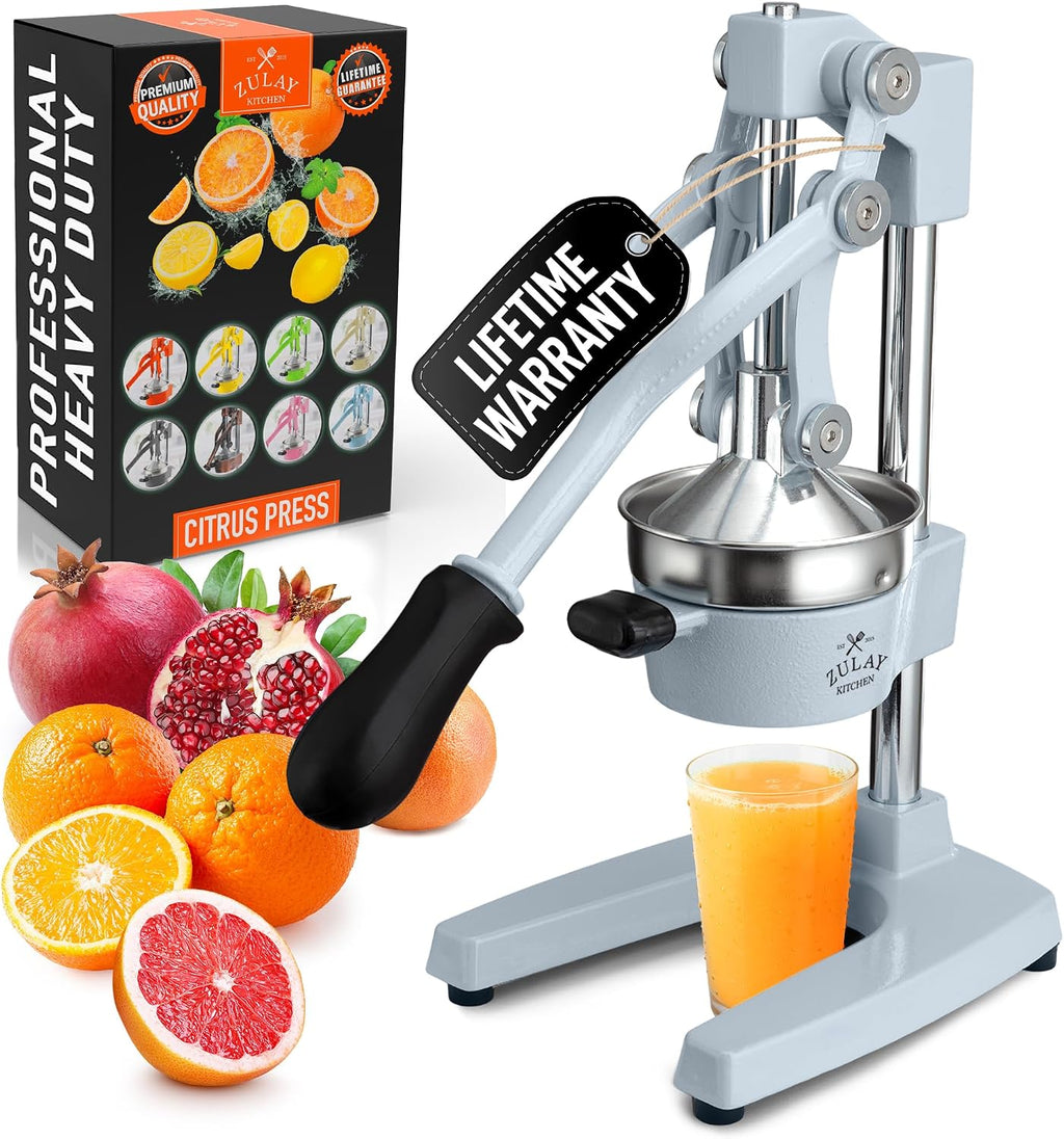 Zulay Kitchen Cast Iron Juicer - Heavy Duty Manual Juicer with Detachable Strainers for Easy Cleaning, Orange Juice Press for Citrus Fruits, Perfect for Bartenders, Juice Lovers & Health Enthusiasts