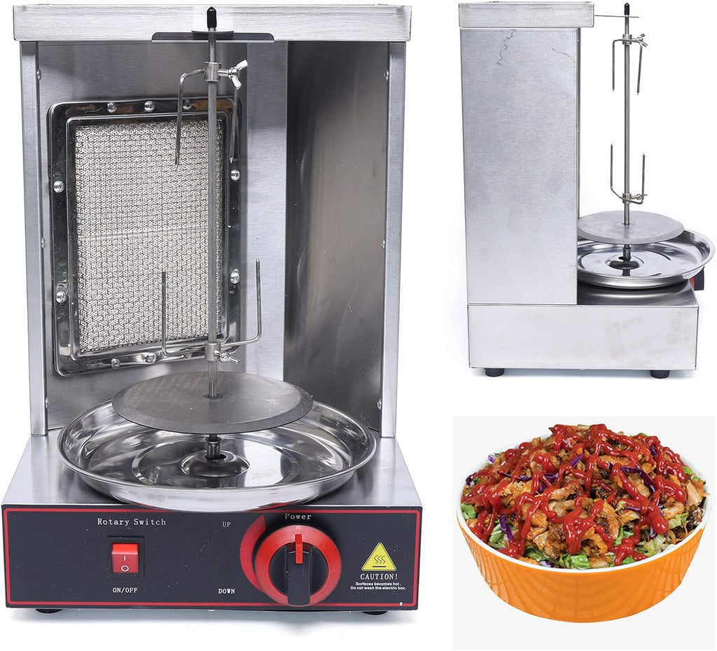 Shawarma Grill Machine Countertop Vertical Rotating Rotisserie Shawarma Machine 110V Doner Kebab Machine Meat Grill Broiler Shawarma Gyro Grilling with Meat Catch Pan for Family Restaurants Gatherings