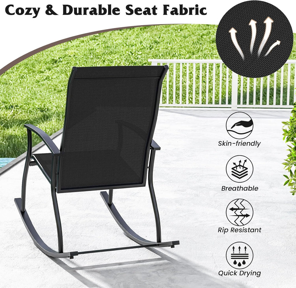 Giantex Outdoor Rocking Chair Set of 2 - Patio Rocking Chairs w/Breathable Backrest, Sturdy Metal Frame & Safe Ergonomic Design, Cozy Fabric Rocker for Backyard, Poolside, 330 lbs, Black