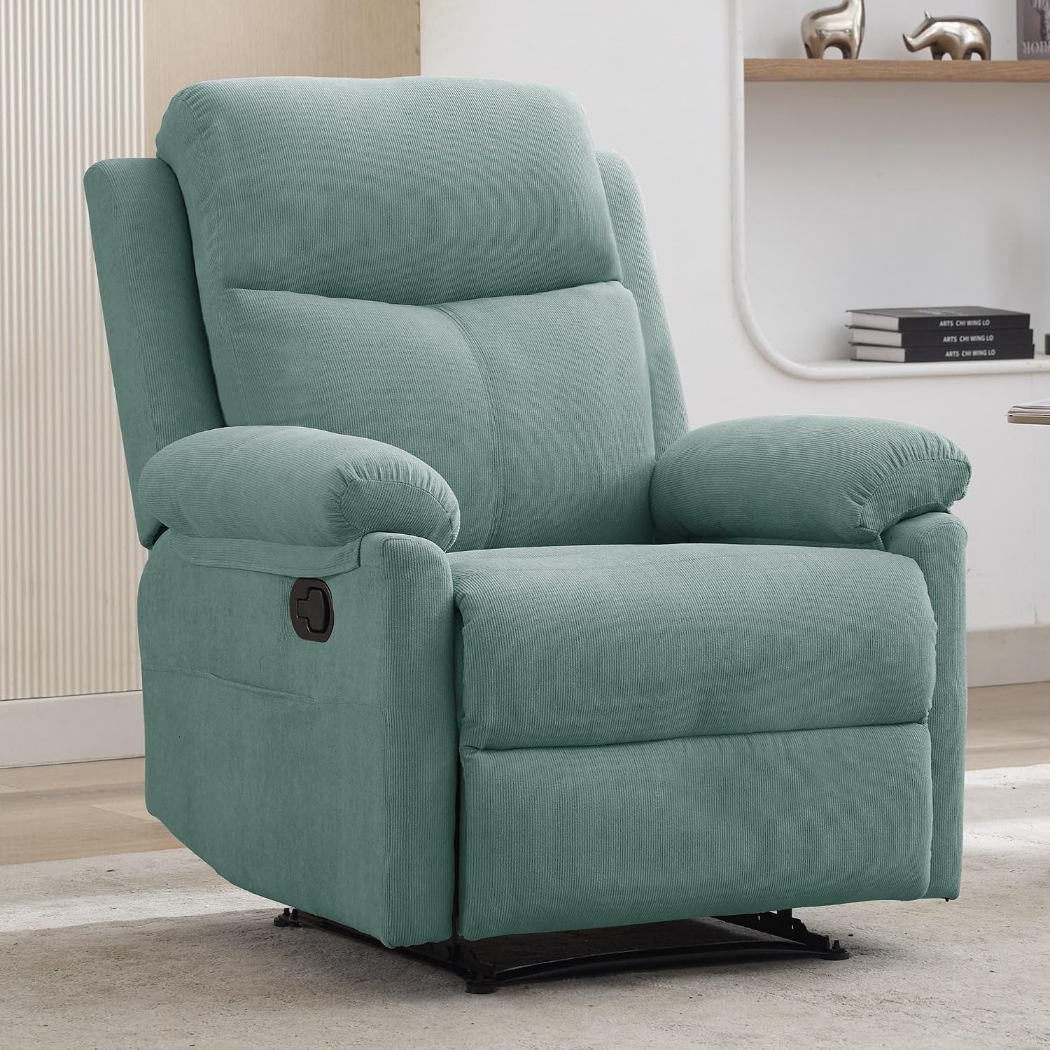 Korser Recliner Chair, Manual Recliner for Adults with Side Pocket, Small Recliners for Small Spaces, Adjustable Comfy Overstuffed Corduroy Reclining Chairs for Living Room, Reading, Bedroom, Teal