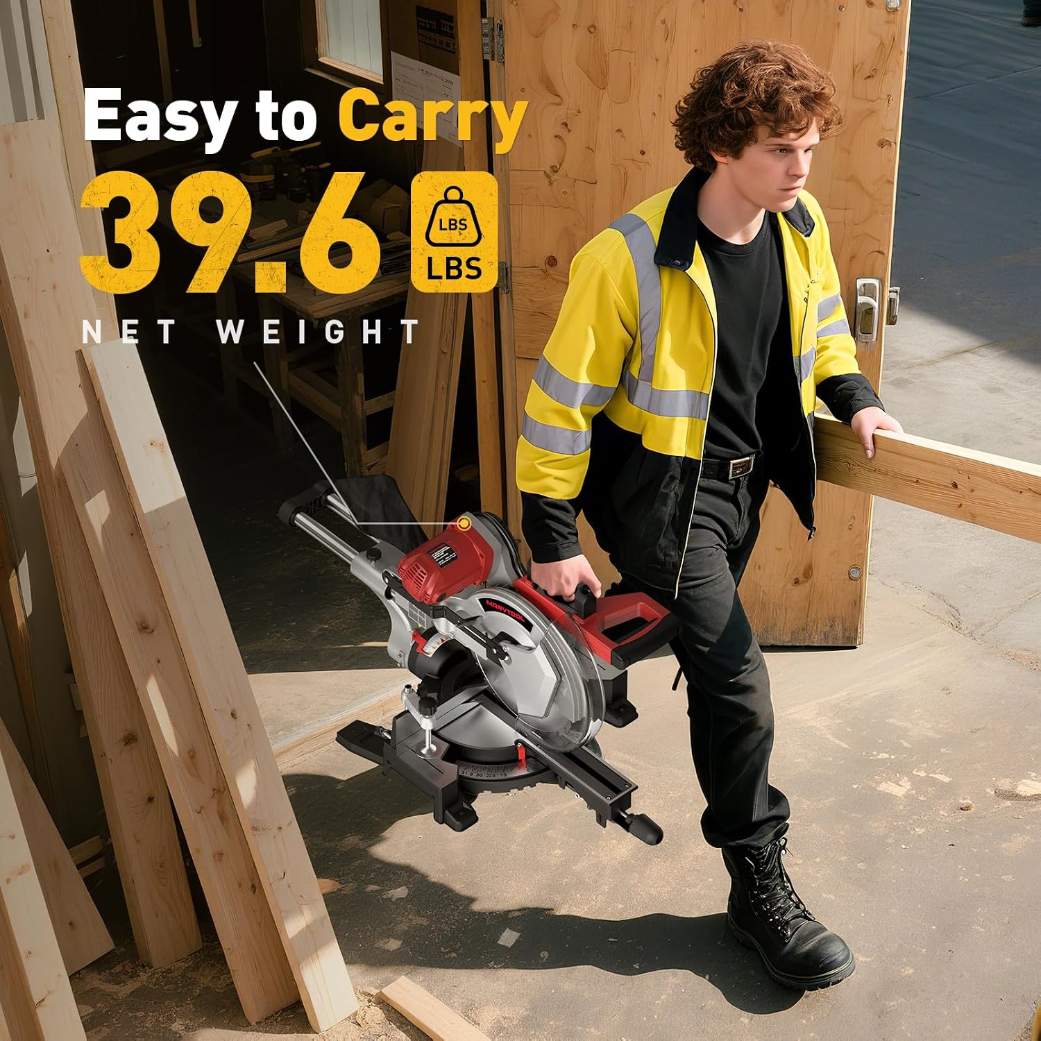 12-Inch Dual-Bevel Sliding Compound Miter Saw, 3800RPM, 15 Amp, Dual Bevel 0-45° with Extension Table, 36T Blade, Power Saw for Metal, Plastic, Wood, Laminates