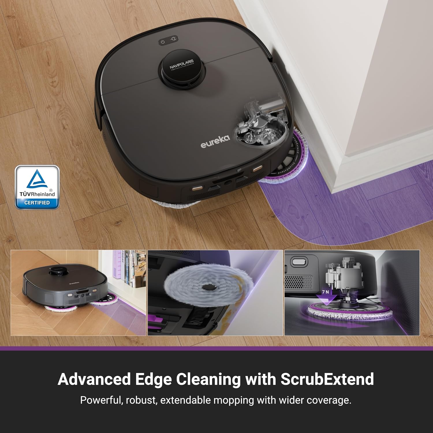 Eureka J15 Ultra Self Emptying Robot Vacuum, 19,000 Pa Suction, Flex-Arm Mop Design, 167℉ Hot Water Washing & 131°F Air Drying, AI Obstacle Avoidance, Black
