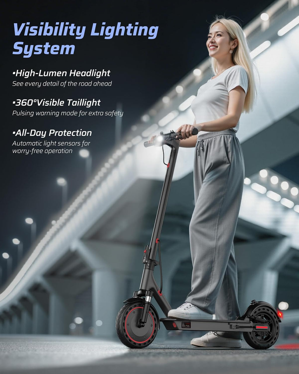 Qlaway Electric Scooter for Adults, 350W/500W Motor, 16-22 Miles Range, 8.5'/10' Solid Tires, Dual Braking & Suspension, Folding Portable Commuting E-Scooter with App