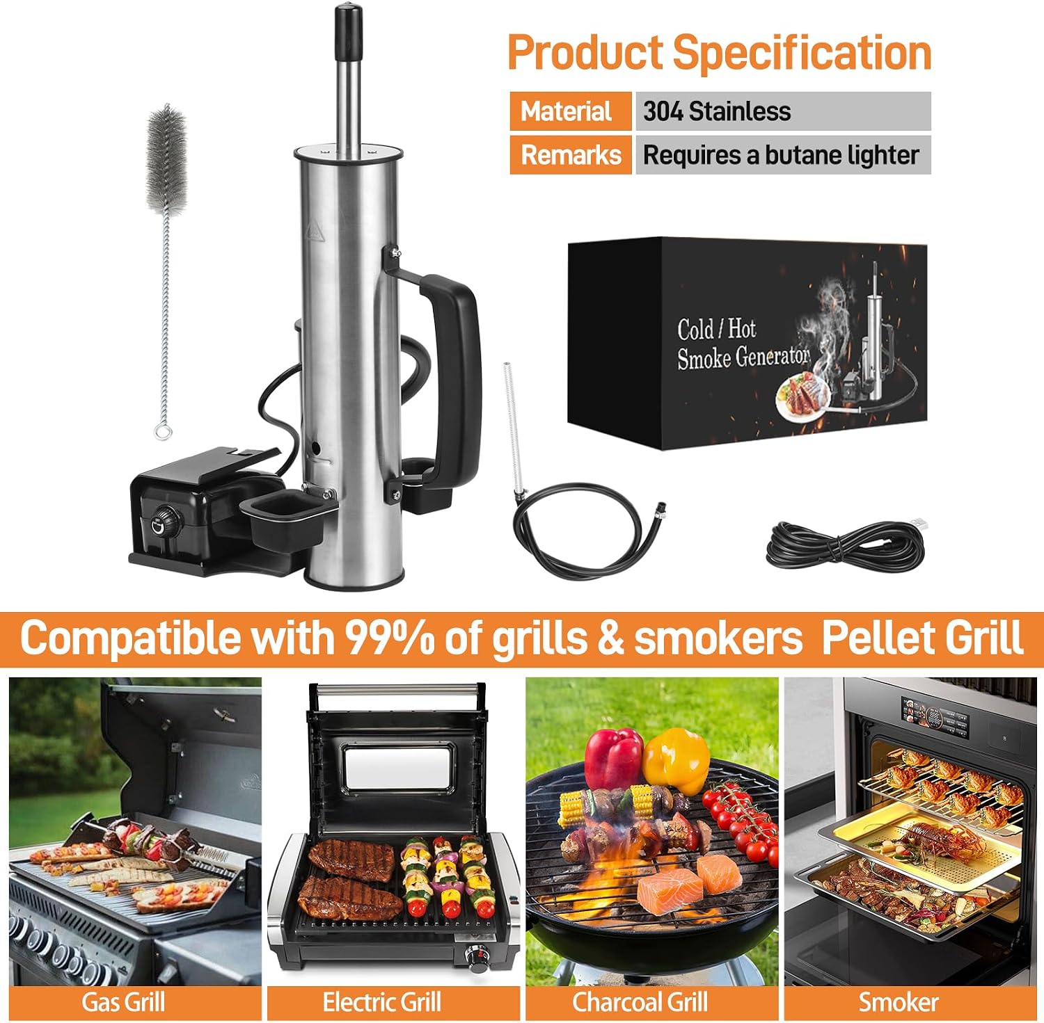 2026 Portable Electric Smoke Generator, Adjustable Smoke Control & Fits 99% Pellet Smokers & Grills, Cold/Hot Smoking Modes for Meats, Salmon & Cheeses – Great Gift Idea for Smoke Lovers