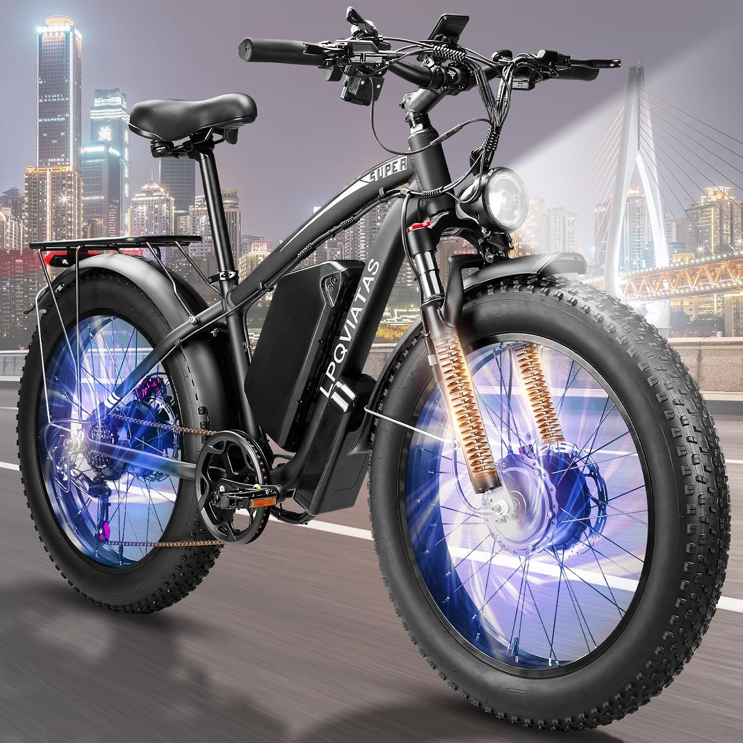 Peak-9000W-Dual-Motor-Electric-Bike for Adults with 52V 34Ah 1768Wh Battery Up to 105 Mile, 46MPH Fast-Dual-Motor-Ebike,24'*4' AWD Fat-Tire-Electric-Bicycle Mountain Front Lockable Suspension