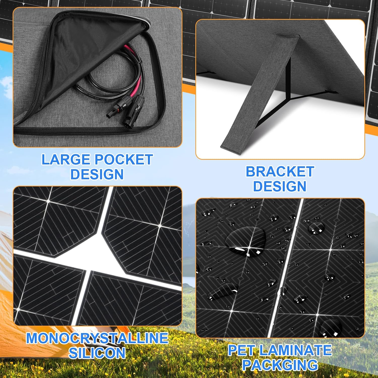 Portable Foldable Solar Panel Kit,Rainproof Solar Panel Monocrystalline Silicon, Solar Panel Charger with Stand & Controller, Controller for Camping, Charing Panel, Hiking (400W)