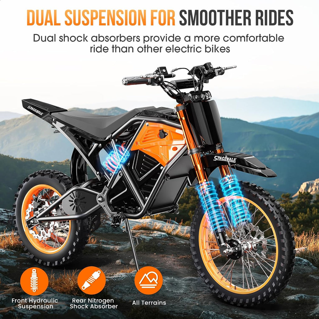 EILLEO Electric Dirt Bike for Adults Teens 48V, E Dirtbike Ebike with 3000W Motor, Electric Motorcycle with 14'/12' Fat Tire, 37.5MPH Hydraulic Brakes & Full Suspension, Fit Age 13+