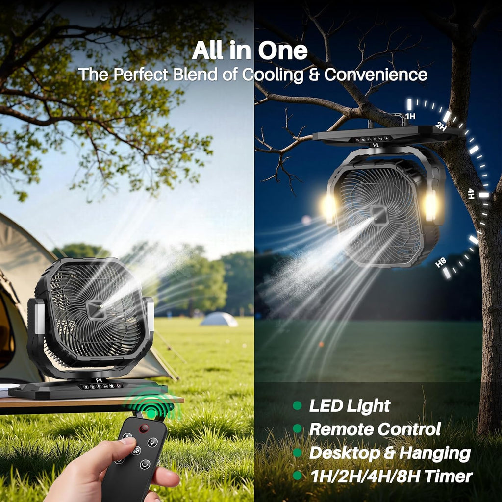 Ausic 12' 20L Portable Misting Fan, 30000mAh Fast Rechargeable Battery Water Cooling Fan, Oscillating Outdoor Fans with Adapter, LED Light, Timer, Caster, for Patios/Camping/Beach Summer Essentials