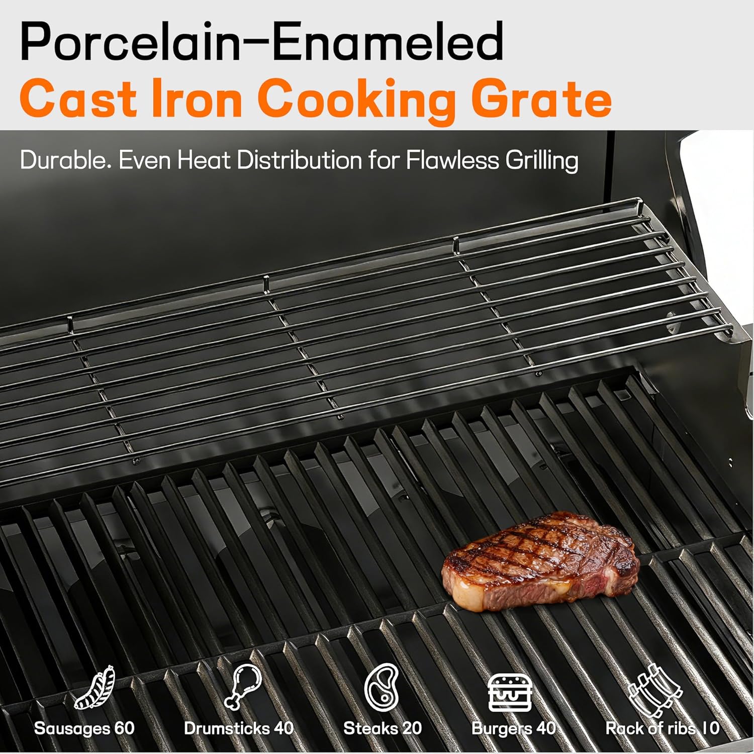 Veralune 5 Burner Gas Grill with Side Burner, Stainless Steel Propane Grill with Porcelain-Enameled Grills, Built-In Thermometer, 68000BTU BBQ Grill for Patio, Backyard, Garden Cooking
