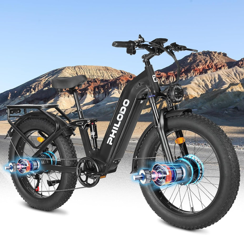 Electric Bike for Adults, 5000𝕨 Dual Motor E-Bike, 60V 32AH Long Range Dirt Bike, Fat Tire Hunting Ebike for All Terrain, Full Suspension Electric Bicycle