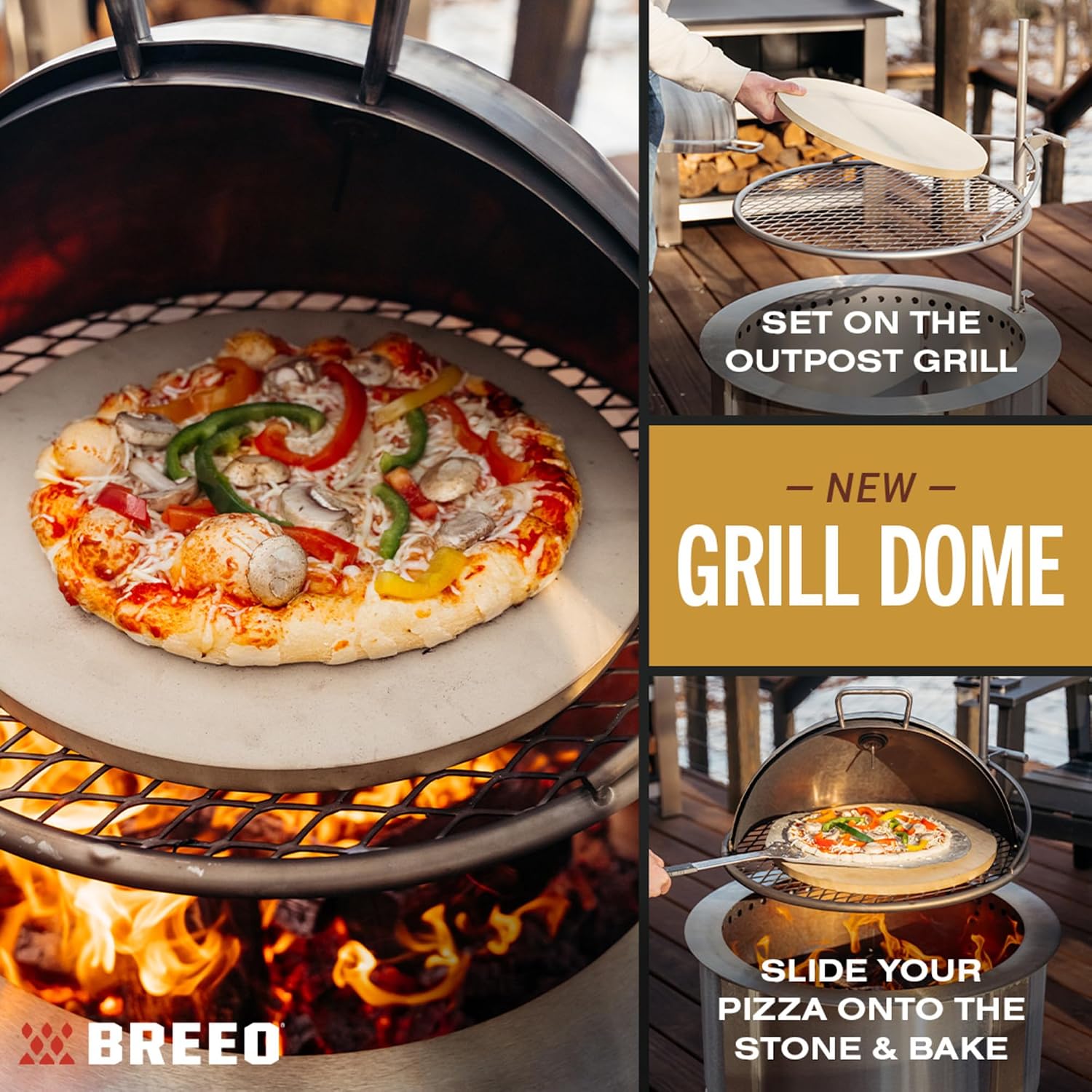 Breeo Grill Dome and Outpost Grill Bundle – Hinged Stainless Steel Dome w/Built-in Thermometer, Griddle Accessories Kit, Outdoor Set for Live-Fire Cooking – Fits X/19, Y Series