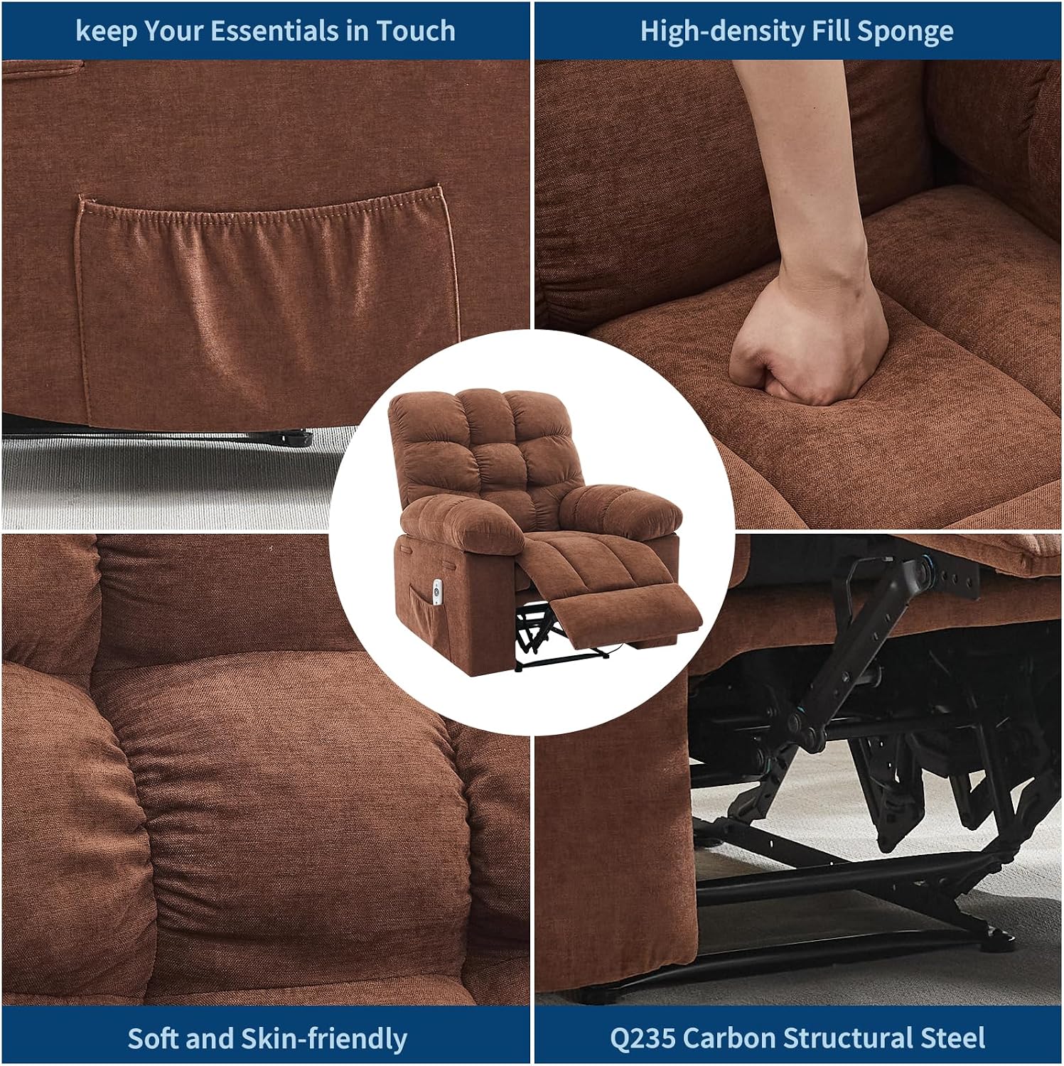 Garvee 21.4in Wide Recliner Chair,Massage & Heat Recliner Chair for Adults,Home Theater Seating with Lumbar Support,Ergonomic Breathable Fabric Nursery Rocking Chairs for Living Room