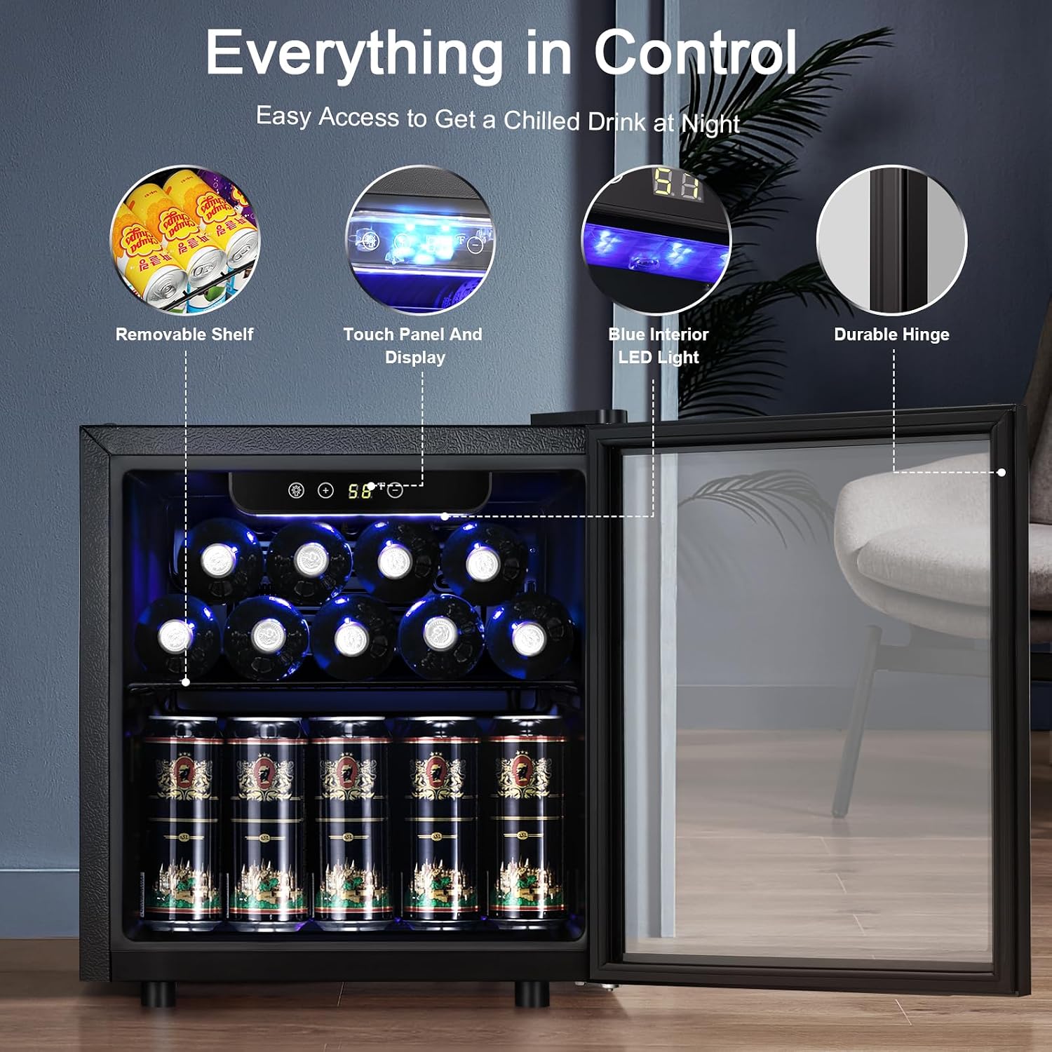 Antarctic Star 12 Bottle 48 Can Beverage Refrigerator Cooler - Mini Fridge Glass Door for Beer Soda Drinks or Wine,Freestanding Beverage Fridge for Home and Bar with Adjustable Shelving, 1.3 Cu. Ft.