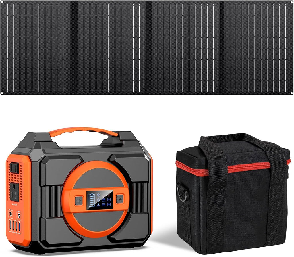 Solar Powered Generator 300W, Portable Solar Generator Power Station with Solar Panels 40W Included and Carrying Case Bag