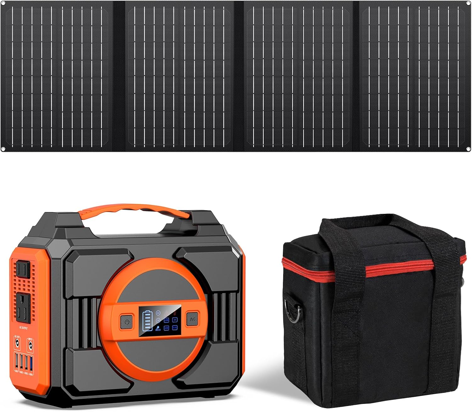 Solar Powered Generator 300W, Portable Solar Generator Power Station with Solar Panels 40W Included and Carrying Case Bag