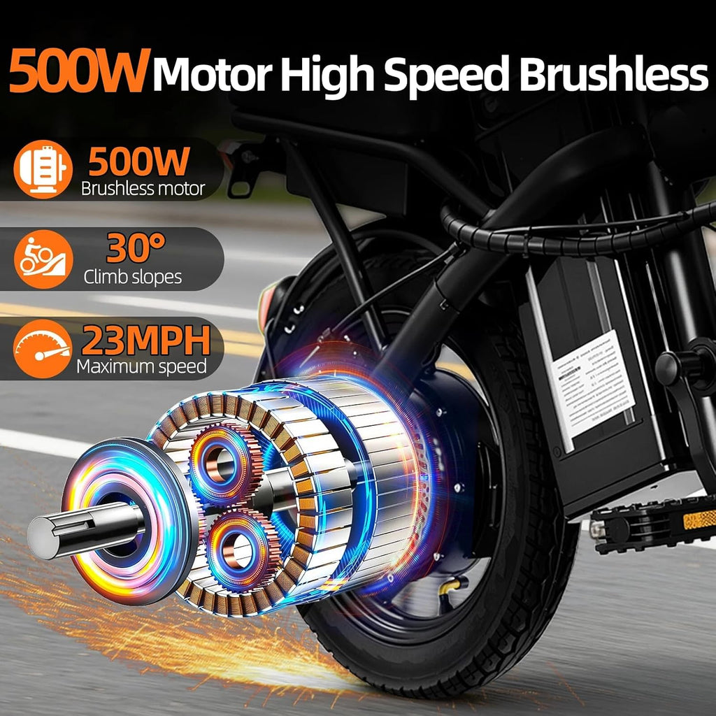 Foldable Electric Bike for Adults，23MPH & 38Miles Long Range Electric Bicycles，500W Motor 48V/12Ah Battery，14' Folding Mini ebikes for Teens，3-Speed & PAS Mode， Commuter City Certified E-Bike