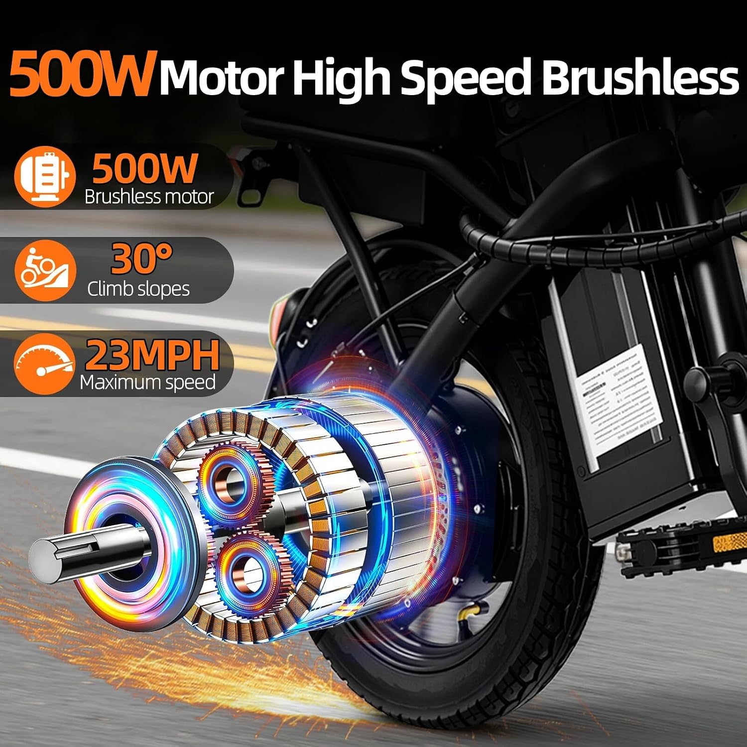 Foldable Electric Bike for Adults，23MPH & 38Miles Long Range Electric Bicycles，500W Motor 48V/12Ah Battery，14' Folding Mini ebikes for Teens，3-Speed & PAS Mode， Commuter City Certified E-Bike