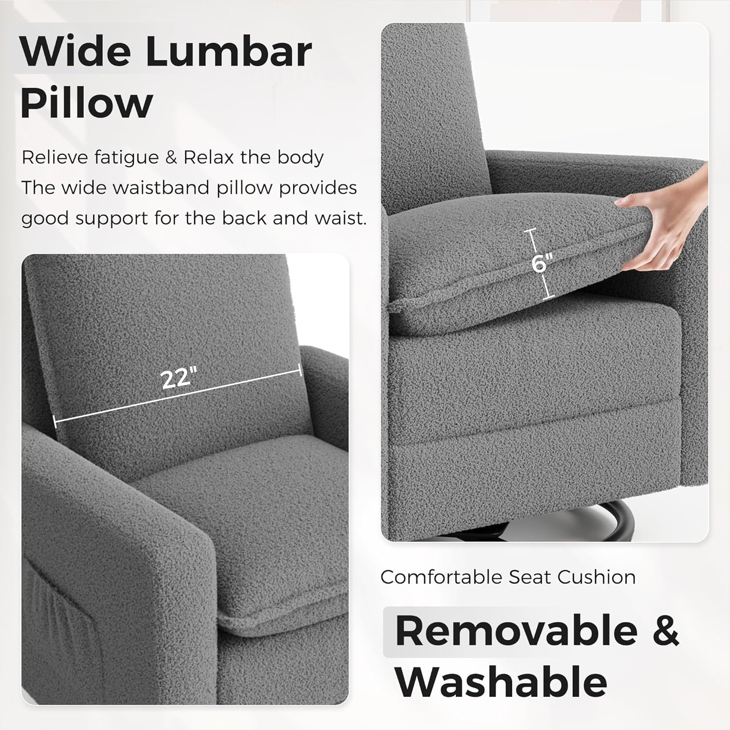 Amopatio Swivel Glider Recliner for Indoor, Nursery Rocker Chair Upholstered Single Sofa with Side Pockets and Footrest for Living Room Bedroom