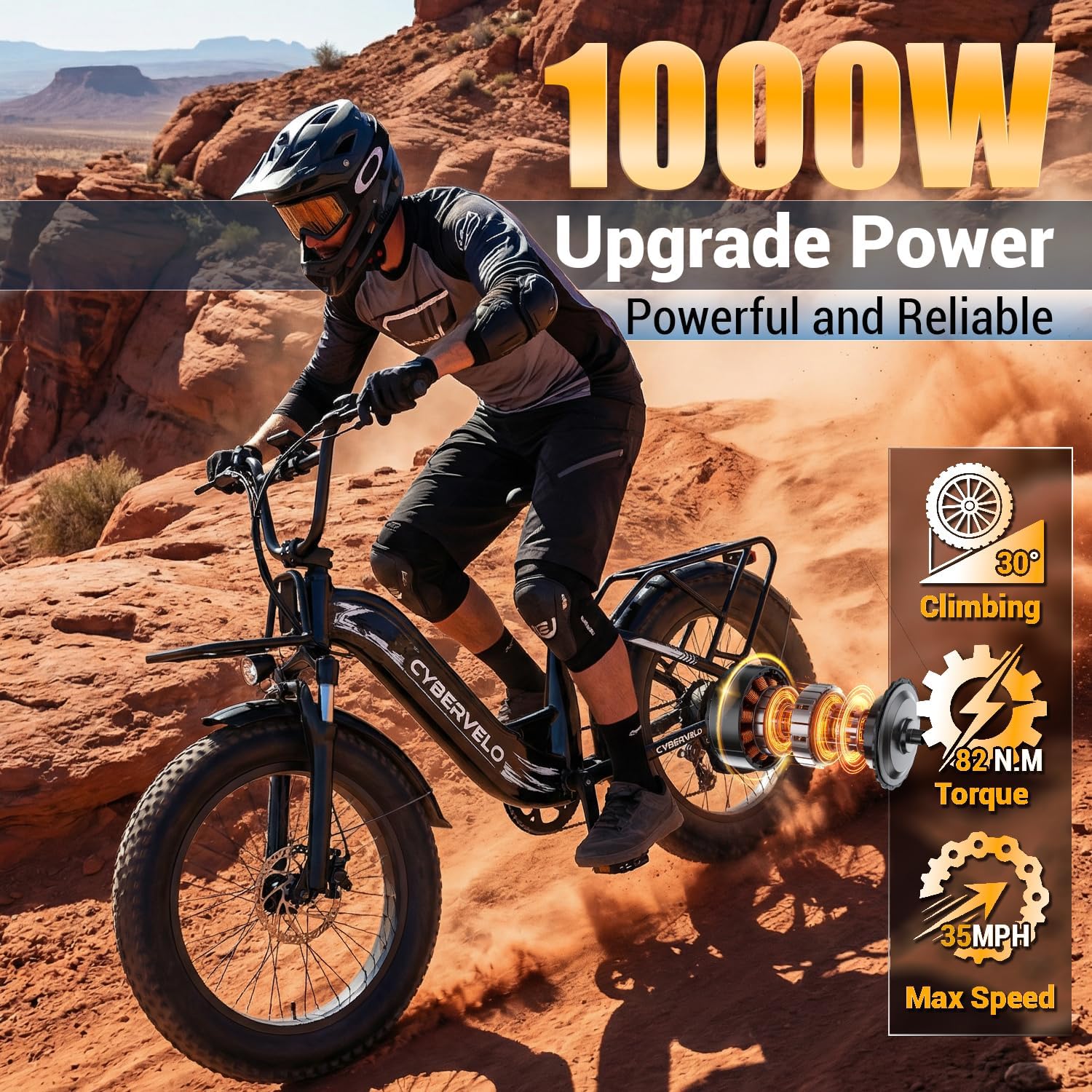 Cybervelo 1500W Motor Peak Electric Bike for Adults and Teenagers, 48V 20AH Removable Battery Step Thru EBike, 30+MPH, 80 Miles Max Range, 20' Fat Tire Adult Electric Bicycles for 7 Speed
