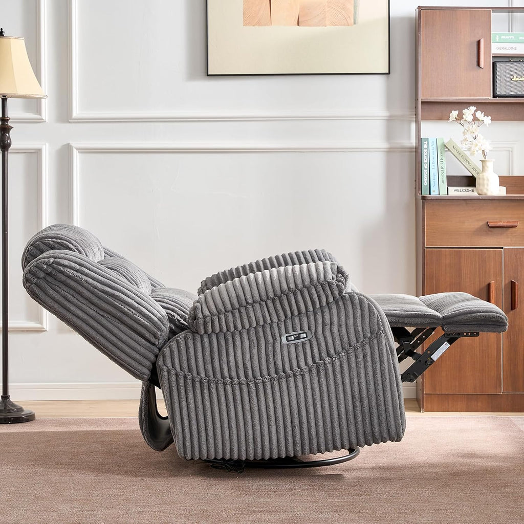 SINCRUMI Power Swivel Rocker Recliner Chair for Adults with Massgae and Heat, USB and Type-C Charging Port, Infinite Position, Electric Glider Rocking Chairs for Living Room, Nursery, Grey