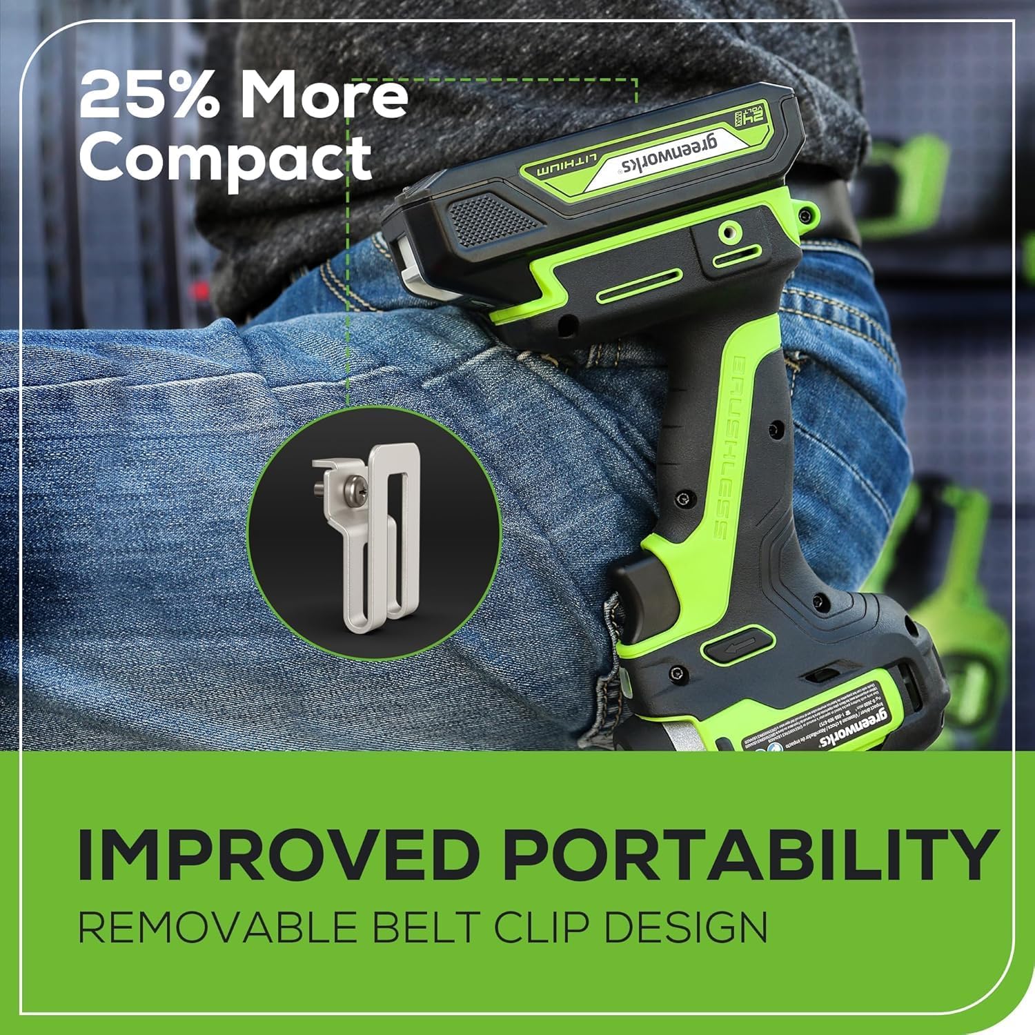 Greenworks 24V Cordless Impact Driver & 2-in-1 Work Light Kit with 2x 2Ah Batteries & Charger – Brushless, Lightweight for DIY, Home Repairs & Outdoor Use