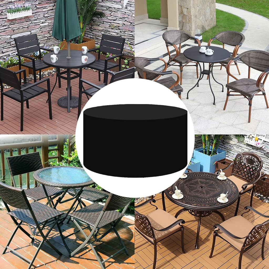 Outdoor Garden Table Set Cover 130' D x 37' H, Barbecue Gas Grill Cover, Round Waterproof Patio Furniture Set Cover, Dust Proof Furniture Protective Cover (330x95cm)