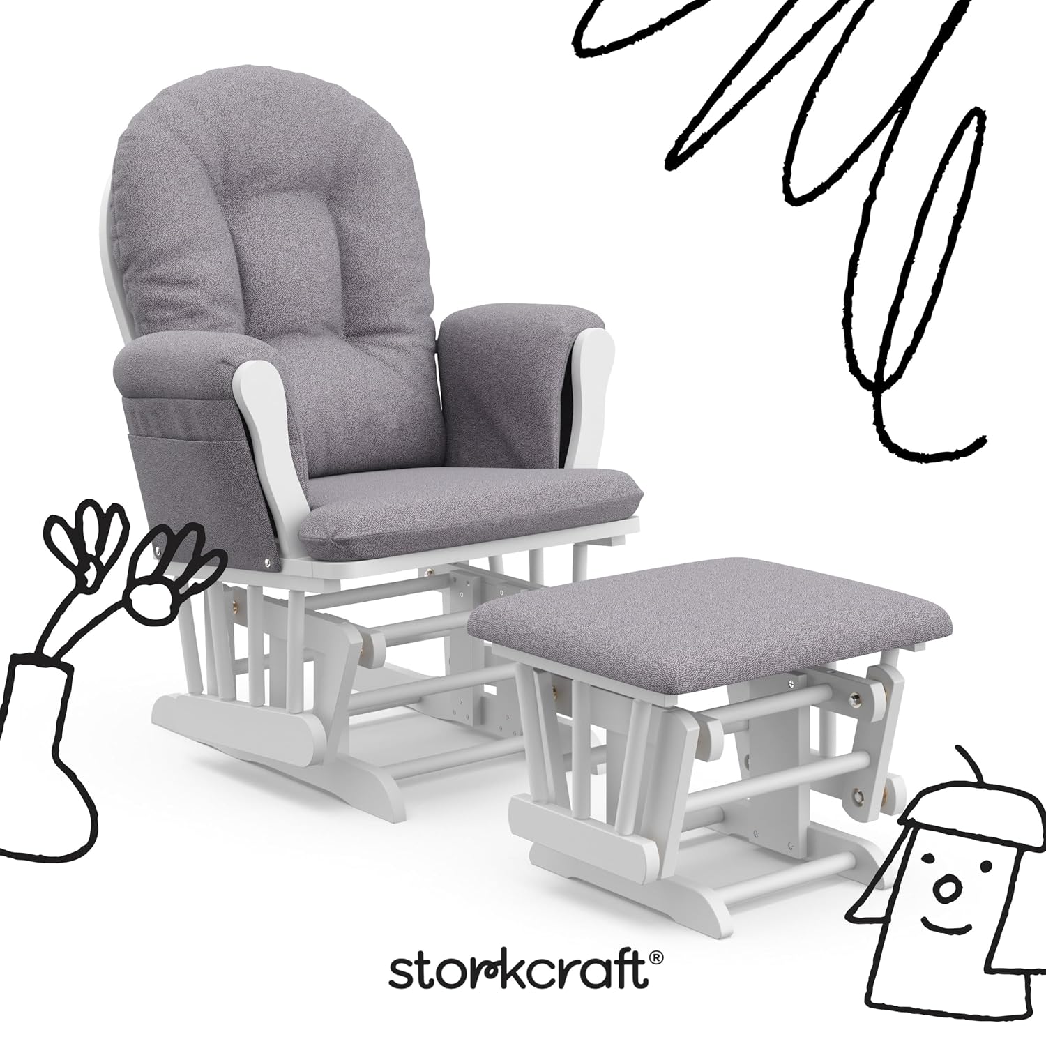 Storkcraft Premium Hoop Glider & Ottoman (Espresso/Gray Swirl) — GREENGUARD Gold Certified Nursery Glider, Solid Wood Craftsmanship, Smooth-Gliding Nursery Chair and Ottoman, Award-Winning