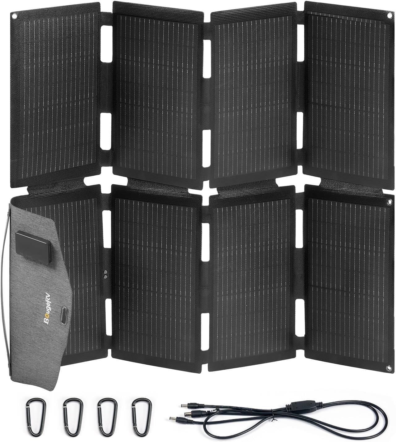 BougeRV 100W Fiberglass Portable Solar Panel, Foldable Solar Cell Solar Charger with USB Outputs for Phones, Compatible with BougeRV 277Wh/173Wh Power Station, for Camping, Hiking (Non-Battery)