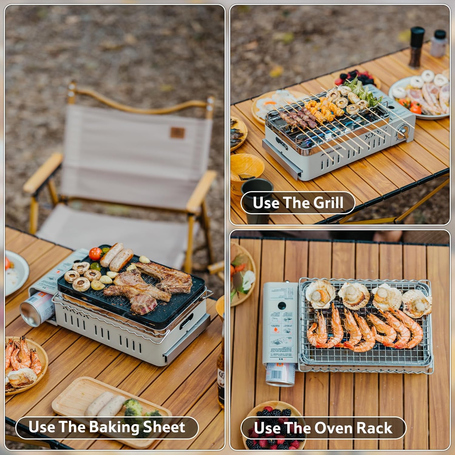 Naturehike Butane Grill Stove Outdoor Camping Stove Portable with Detachable 4-Piece Cookware Set with Carrying Bag for Picnic Backpacking and Tailgating